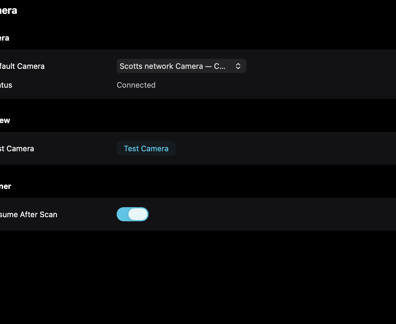 The camera list uses the device name macOS reports, including Continuity Camera.