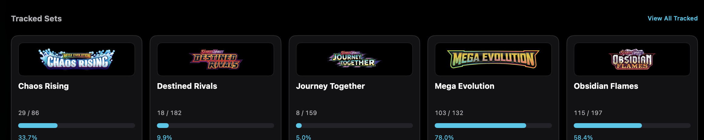 Tracked sets show how close each collecting goal is.
