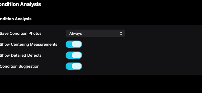 A condition suggestion is separate from the condition saved on the collection record.