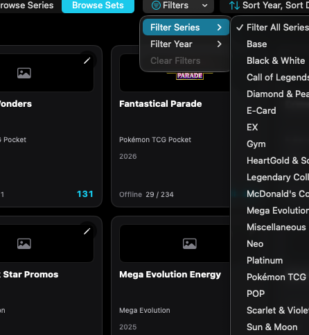 Filter Series limits the browser to one series.