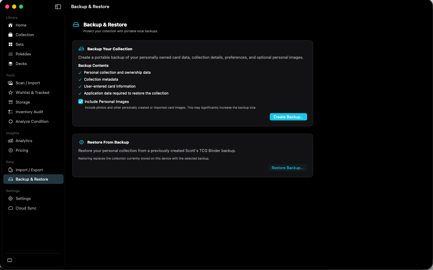 Backup & Restore with create and restore actions.