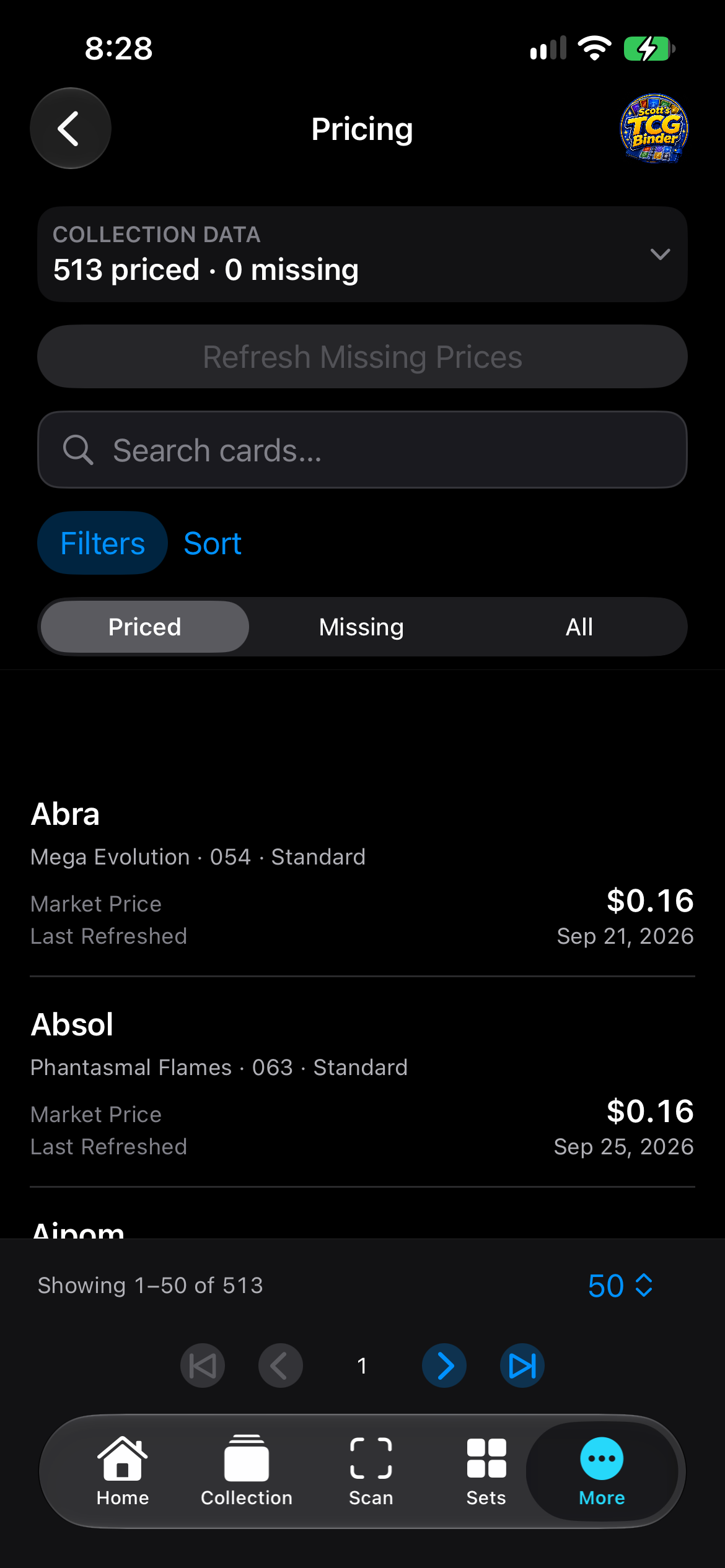 iPhone Pricing list with Priced selected.